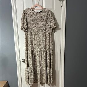 PRETTYGARDEN  Tan and Brown Tiered Ruffled Maxi Sundress